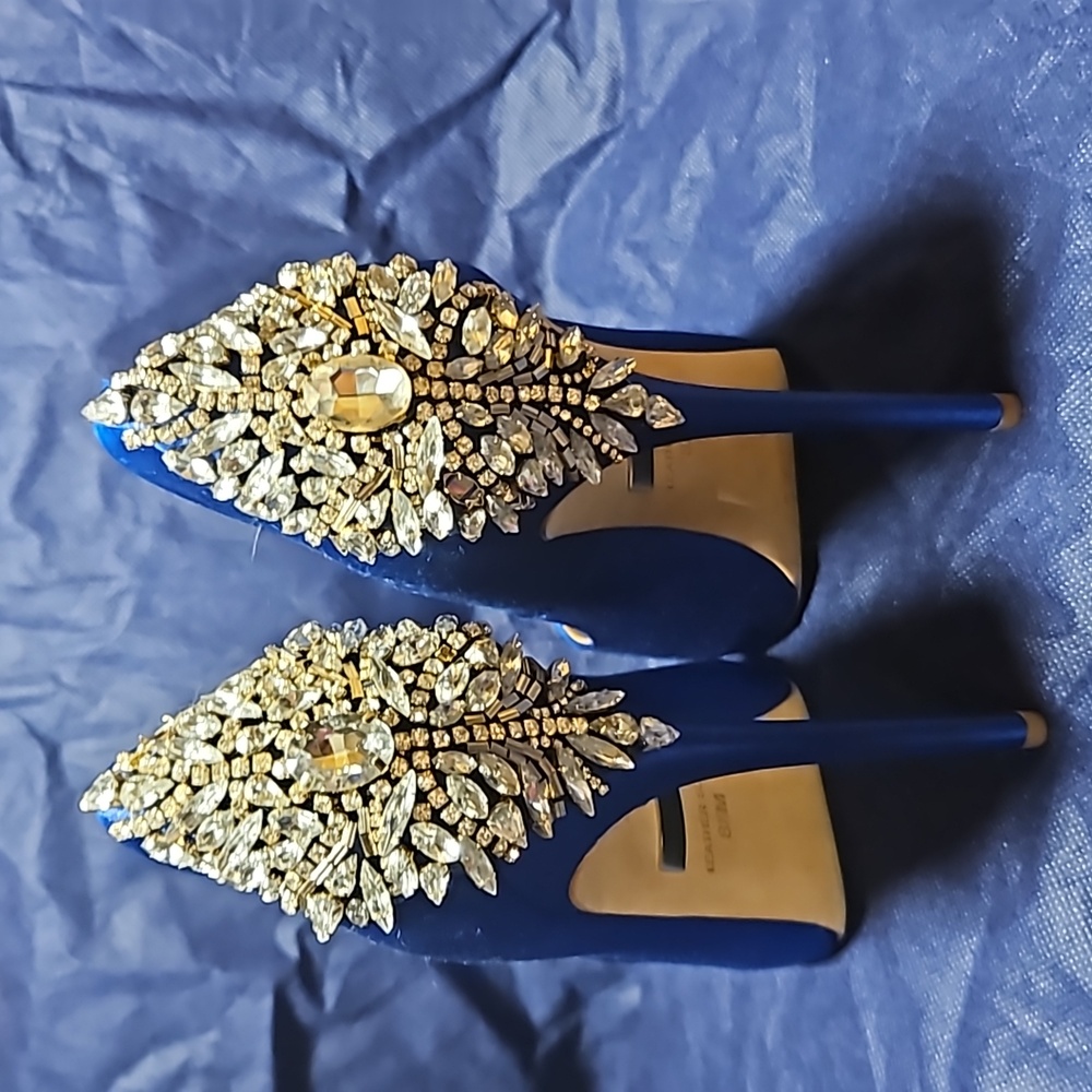 Badgley Mischka Blue Satin Rhinestone 💙 Heels with Rhinestones